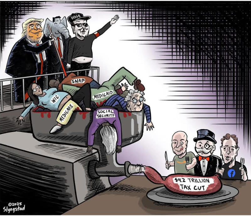 Tax cuts for people who don't need them. Greed.